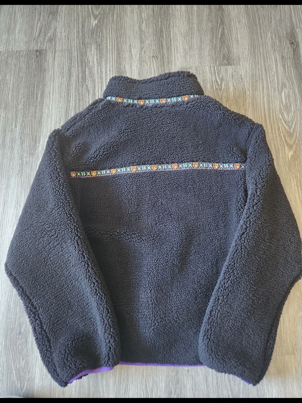 Small Oversized Black Teddy Fresh Fleece Jacket with Embroidery - NWOT - Picture 4 of 4